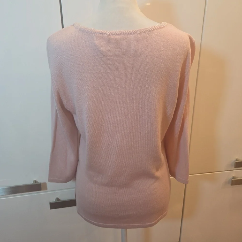 Silk Cashmere Beaded Baby Pink Pullover Knit Sweater Womens Size Small - Picture 4 of 9